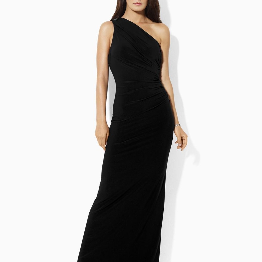 Ralph Lauren Black Ruched Jersey Gown
